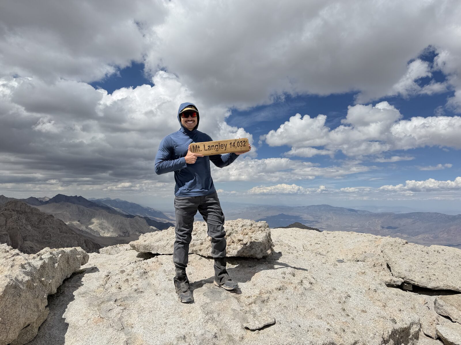 On the Mt. Langley summit with the sign